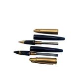 Nice Vintage 1990s Waterman EDSON Blue Sapphire 18K Gold Fine Nib Fountain Pen & Matching Ballpoint Pen - Both Need Ink