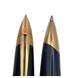 Nice Vintage 1990s Waterman EDSON Blue Sapphire 18K Gold Fine Nib Fountain Pen & Matching Ballpoint Pen - Both Need Ink