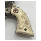 Nice Vintage Hubley Cowboy Western Cap Gun Toy Revolver (approx 11" long) with Leather Holster