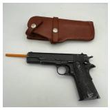 Vintage Cast Aluminum Colt .45 1911 Toy Replica with Vintage Bucheimer Leather Holster