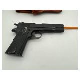 Vintage Cast Aluminum Colt .45 1911 Toy Replica with Vintage Bucheimer Leather Holster