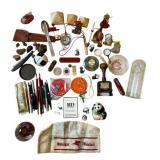 Neat Vintage Collectibles Lot - Mobilgas, Fountain Pens, Boy Scouts of America, Enrapture Paperweight, Egyptian Pyramid Paperweights, and More!