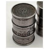 RARE 1930s 1.5" Socony Vacuum Oil Company Advertising Barrels, Mobilgas Mobiloil Paperweights