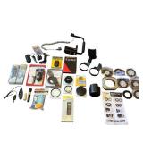 Huge Camera Accessories Lot - New Nikon MC-36 Remote Cord, B+W Filters, Nikon HB-38, Polaroid 16 LED Ring Light (PLMRL16), Cleaning Kits, Stroboframe, and More!
