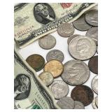 Antique and Vintage United States Coins and Currency Lot - $2 Bills, Coronets, Kennedy Half Dollars, and More!
