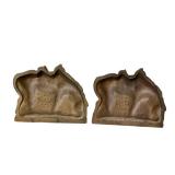 Vintage Bronzed Cast Iron Metal Equestrian Grazing Horse Bookends Marked "Bronze Art"