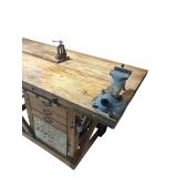 Heavy Duty Bowling Alley Lane Top Wooden Workbench (91.25" x 42.25" x 39" T) - Vise Not Included, Bring help and Tools to Remove