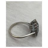 Vintage 14K White Gold, Aquamarine, and Moissanite Ring (Size 7.5) (4.5 grams) - Read Description