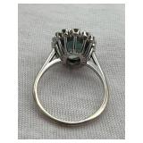 Vintage 14K White Gold, Aquamarine, and Moissanite Ring (Size 7.5) (4.5 grams) - Read Description