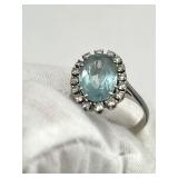 Vintage 14K White Gold, Aquamarine, and Moissanite Ring (Size 7.5) (4.5 grams) - Read Description