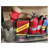 Garage Shelving Unit Loaded with New 5W-30 & 0W-20 Motor Oil, Jackstands, Fire Extinguishers, and More! - Shelving Unit Included