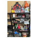 Garage Shelving Unit #2 Loaded with New Husqvarna Two Stroke Engine Oil, Vintage Oil and Gas Cans, and More! - Shelving Unit Included