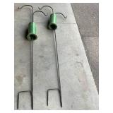 Two Sheperd Hooks with Squirrel and Racoon Baffles for Bird Feeding