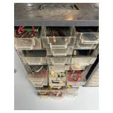 Vintage Metal Storage Containers with Hardware & Electrical Components (Large cabinet is 18.25" T x 13" W x 6" D)