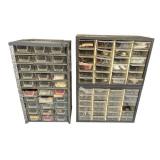 Vintage Metal Storage Containers with Hardware & Electrical Components (Large cabinet is 18.25" T x 13" W x 6" D)