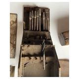 Antique & Vintage Tools - Tap & Die Set, Antique Hand-Made Drill Bit Box w/ Bits, Antique Hammer Hatchet Head w/ Nail Puller, Sharpening Stones, and Block Plane