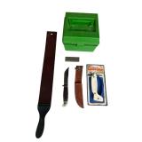 Vintage WESTERN L66 Fixed Blade Skinning Knife (4.25" Blade) w/ Case-Gard R100 Rifle Ammo Box