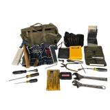 Vintage US Army Green Canvas Tote Bag Loaded with Tools - DeWalt, Craftsman, and More!