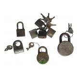 Great Lot of Antique & Vintage Padlocks including HURD Lock (Detroit), "Five Star", Wise Lock, and CORBIN