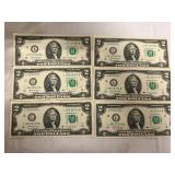 6 Uncirculated $2 Bills