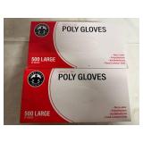2 x 500ct Packs of Large Poly Gloves
