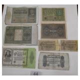 Group of 8 wartime German Mark bills from 1922, 1937 for collectors