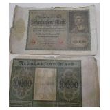 Group of 8 wartime German Mark bills from 1922, 1937 for collectors
