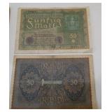 Group of 8 wartime German Mark bills from 1922, 1937 for collectors