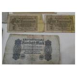 Group of 8 wartime German Mark bills from 1922, 1937 for collectors