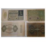 8 wartime German Mark Reichsbanknotes from 1919, 1922, 1923, 1925