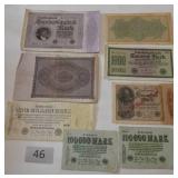 8 wartime German Mark Reichsbanknotes from 1922, 1923