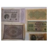 8 wartime German Mark Reichsbanknotes from 1922, 1923
