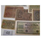 11 wartime German Mark Reichsbanknotes from 1908 to 1923