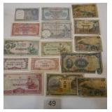 12 Japan bills, Rupees and cents AND a few Belgium Francs