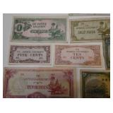 12 Japan bills, Rupees and cents AND a few Belgium Francs