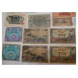 14 bills from various countries - France, Germany, Japan 1914-1944