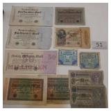 11 wartime German Mark Reichsbanknotes from 1917 to 1923