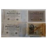 11 wartime German Mark Reichsbanknotes from 1917 to 1923