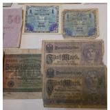 11 wartime German Mark Reichsbanknotes from 1917 to 1923