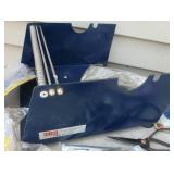 warehouse items, tape/label roll holder, safety goggles, ratchet, bearings, dust mask, zip extending key ring, soldering iron heads