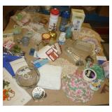 Beadwork supplies, handiwork, décor, water bottles all in a crate