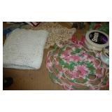 Beadwork supplies, handiwork, décor, water bottles all in a crate