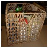 Beadwork supplies, handiwork, décor, water bottles all in a crate