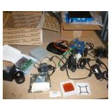 Computer lot - small industrial PC, heat sinks, fan covers, network card, router, webcam, hard drive, speaker