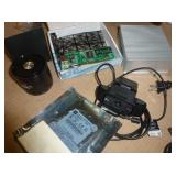 Computer lot - small industrial PC, heat sinks, fan covers, network card, router, webcam, hard drive, speaker