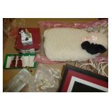 Misc lot - trinket boxes, xmas town lights, mirror, magnifier, scissor,