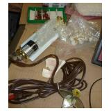 Misc lot - trinket boxes, xmas town lights, mirror, magnifier, scissor,