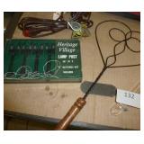 Misc lot - trinket boxes, xmas town lights, mirror, magnifier, scissor,