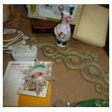 Misc lot - trinket boxes, xmas town lights, mirror, magnifier, scissor,