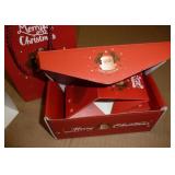 Misc lot - trinket boxes, xmas town lights, mirror, magnifier, scissor,